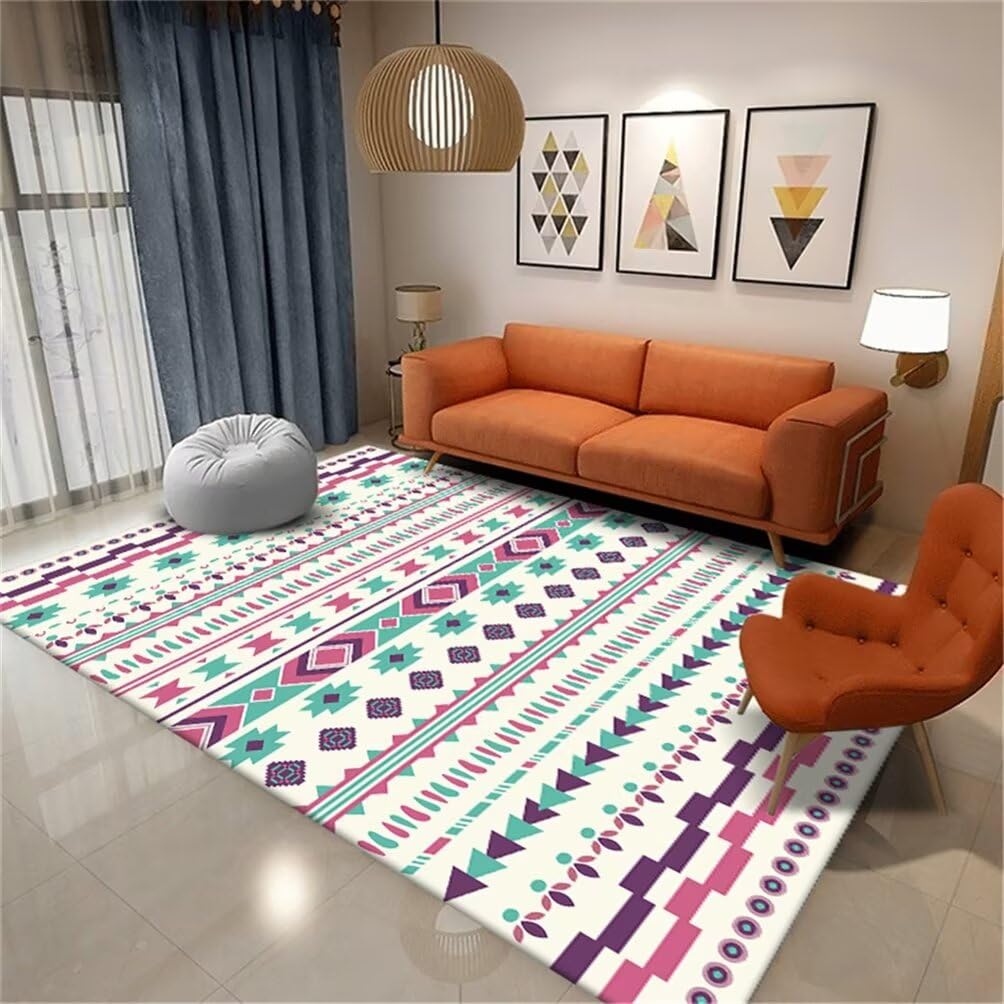 Tapis lavable doux géométrique 140x200cm idéal pour un entretien facile
