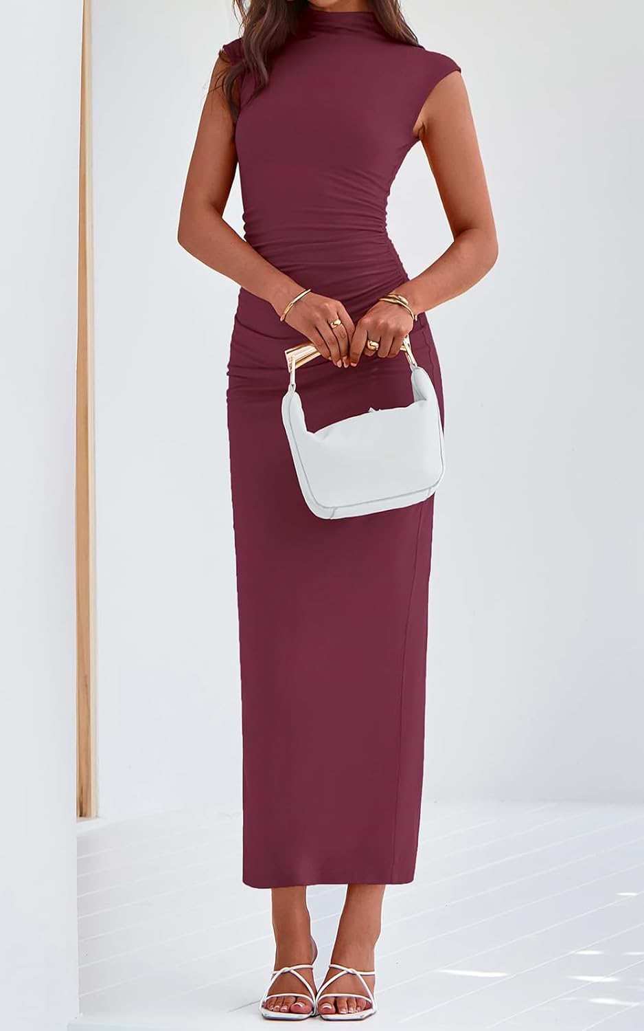 PRETTYGARDEN Women's Summer Maxi Dress Ruched Bodycon Sleeveless Formal Wedding Guest Elegant Cocktail Party Slit Dresses - Image 4