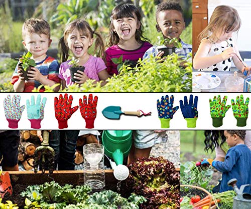 Taoyio Kids Gardening Gloves Childrens Garden Soft Work Gloves For Age 3-8, 4 Pack Jersey Gloves 1 Shovel Size Small #TOP3