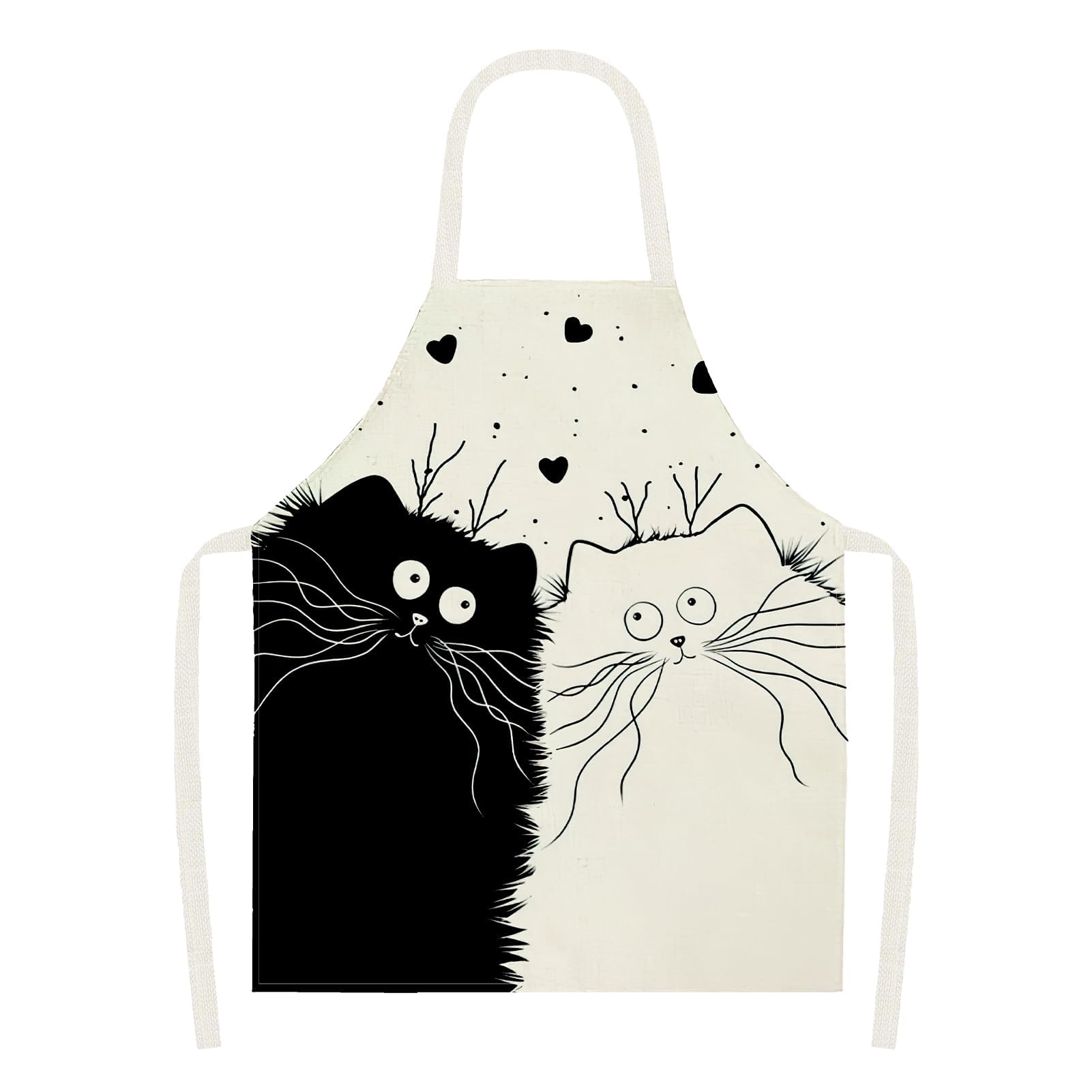 Novstuf Dellantal Kitchen Personalised Apron Adjustable Comic Cat Pattern Kitchen Aprons Antifouling Linen Apron for Home Barbecue Gardening Restaurant Cafeteria