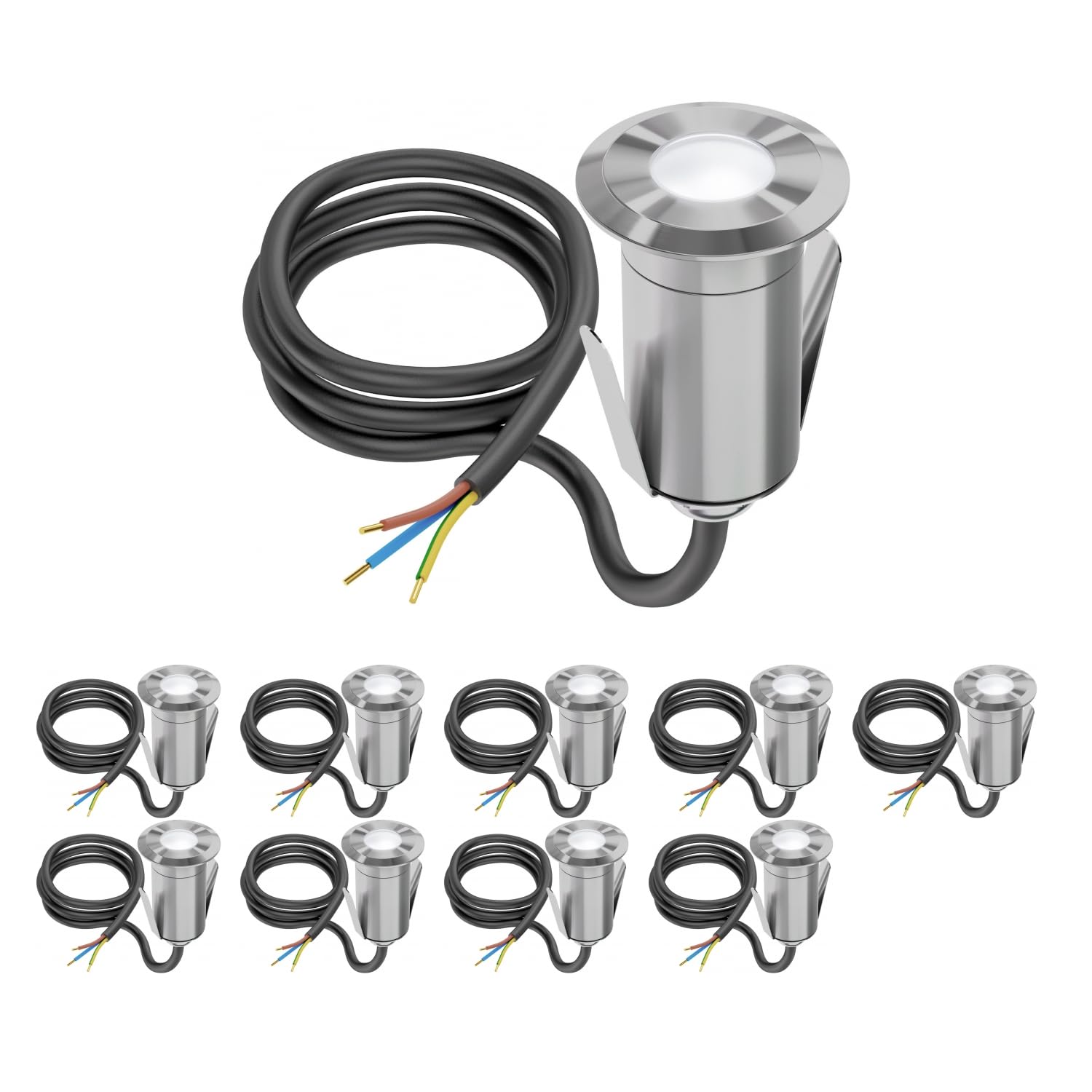 ledscom.de 10 pz Lampada da incasso a pavimento LED GLOX per esterni, IP67, alluminio, rotonda, Ø 35 mm, bianco, opaco
