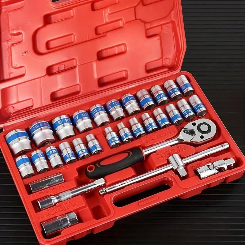 KASHTHA ENTERPRISE 32-Piece 1/2" Drive Ratchet & Socket Tool Set - Chrome Vanadium Steel, Mechanical Operation For Auto Repair And Maintenance, Hex (32-Piece Socket Tool Set) 3