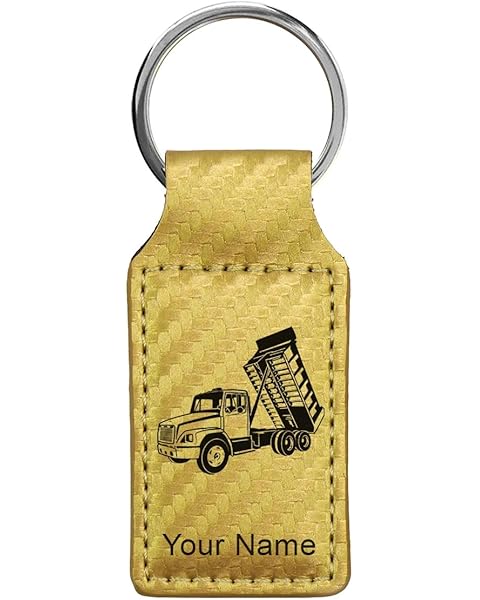 LaserGram Rectangle Keychain, Dump Truck, Personalized Engraving Included