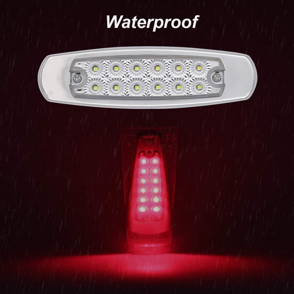 TMH 20 Pcs of 6.4 Inch Clear Lens Red 12 LED Fish Shape Clearance Lamp Flush Mount Sealed Side Marker Lights for Truck Trailer Lorry Pickup Flatbed with Chrome Bezel 12V DC