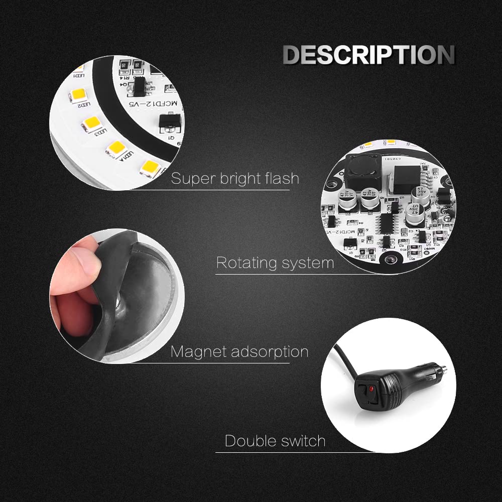 AIVYNA LED Rotante Lampeggiante Luce Stroboscopica Spia di Emergenza Indicatore 9-24V Segnale Magnetico Luci Lampeggianti per Auto