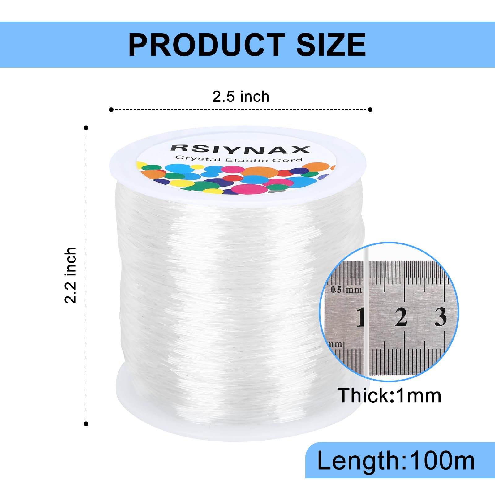 1mm Rsiynax Elastic Bracelet String, Necklace String, Elastic String for Bracelets, Jewelry Making and Beading Crafts 100m