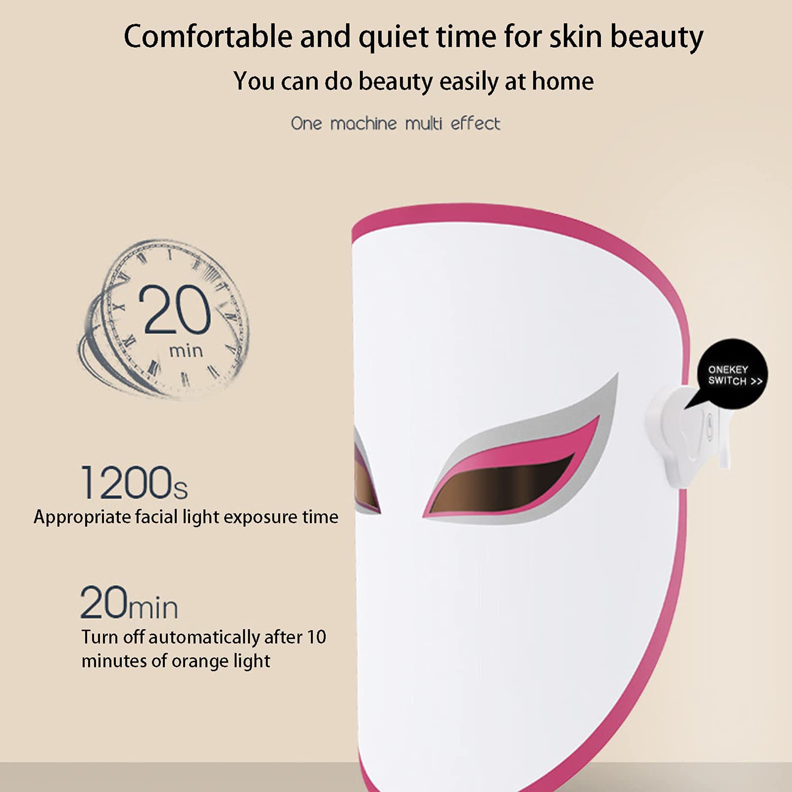 Máscara Light Therapy, Máscara Led Facial 3 Colores, Máscara de Terapia de luz LED para Rejuvenecimiento y Estiramiento de la Piel, Mascara Led Facial