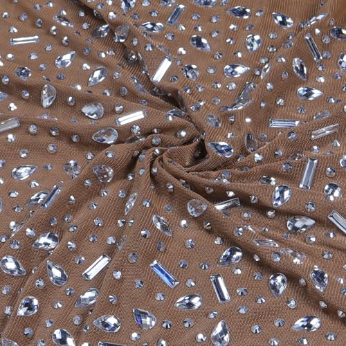 Image of PORRCEY Women's Sexy Rhinestone Mesh See Through Party Night Prom Dress