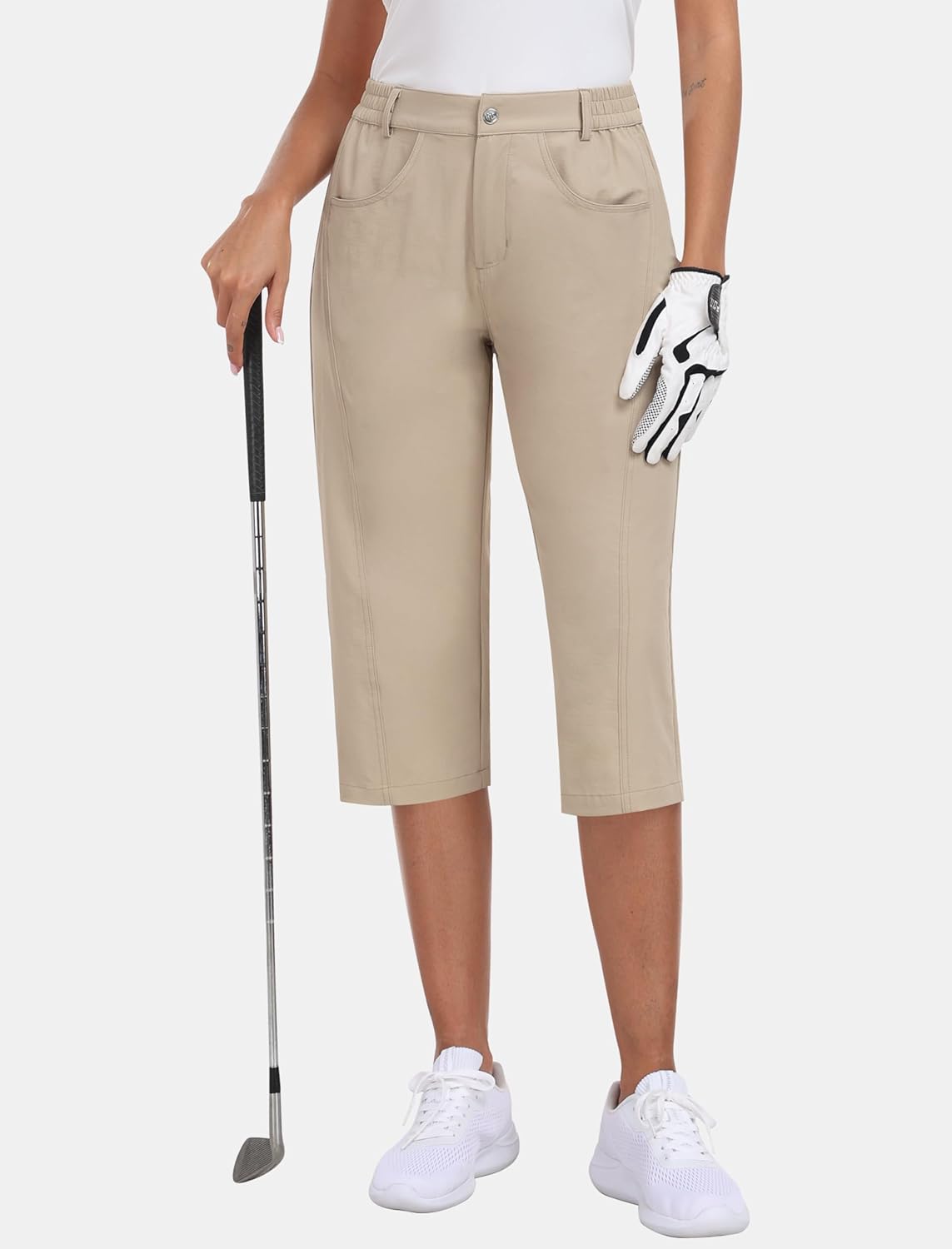 MoFiz Women's Capri Pants with Pockets Lightweight Cropped Golf Hiking Pants Summer Quick Dry Elastic Waist Capris - Image 2
