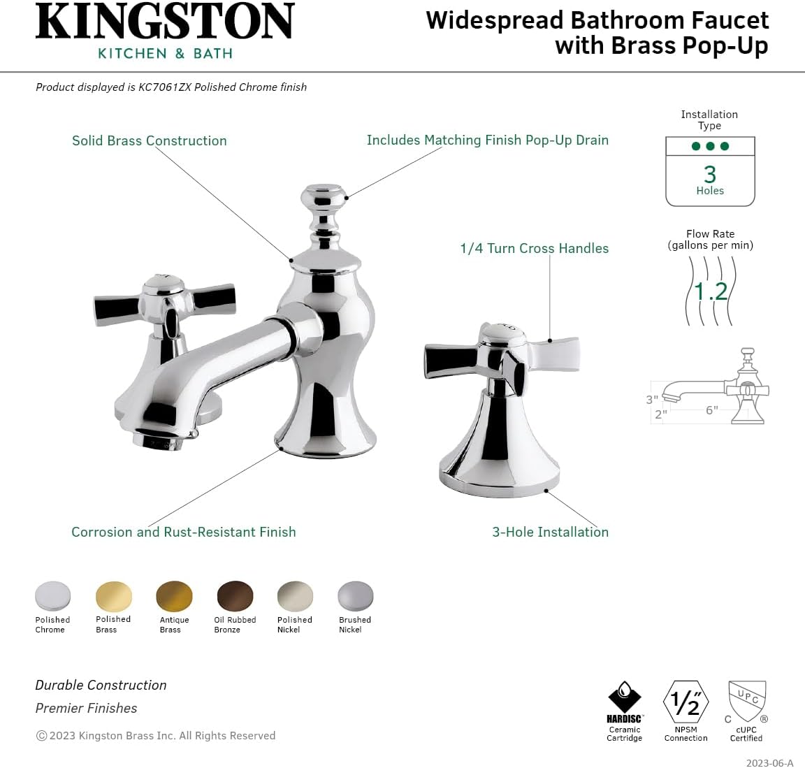 Kingston Brass KC7063ZX 8 in. Widespread Bathroom Faucet, Antique Brass