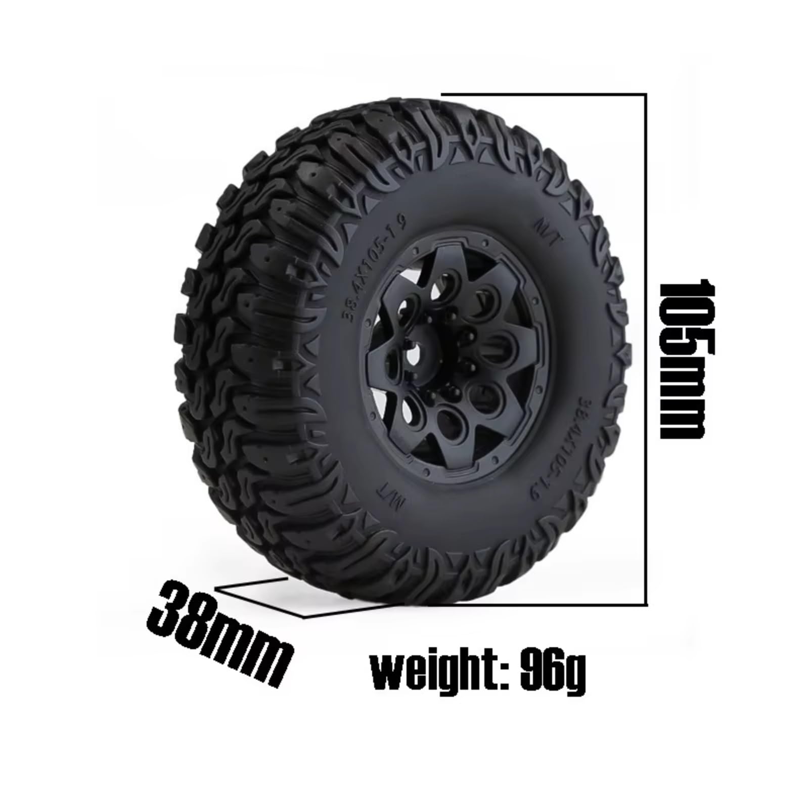 para Axial para SCX10 AX10 para Wraith 90048 90018 CC01 para Rock 1/10 4 Uds 105mm 1,9 Pulgadas Llantas Rueda Beadlock Neumático Goma RC Crawler