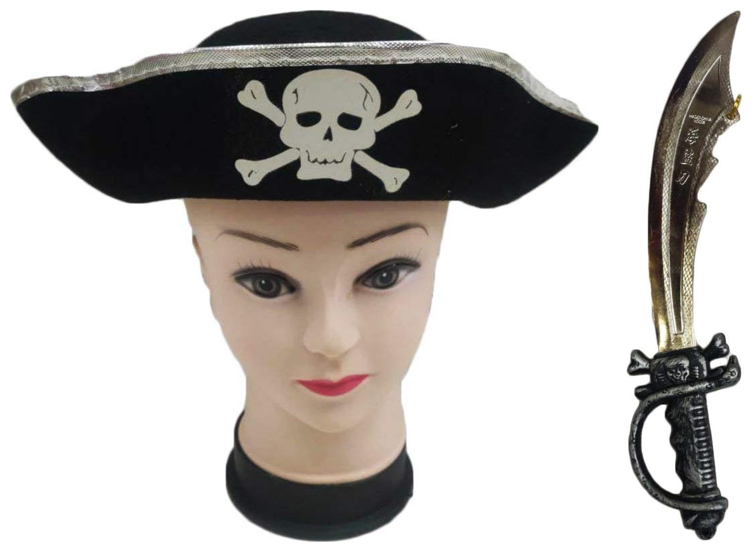 BookMyCostumeBookMyCostume Sea Pirate Captain Hat Fancy Dress Costume  Accessories Halloween Theme Kids Black Pirate Captain Sword Halloween  Fancy