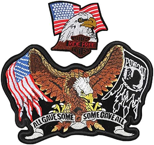 Large Patriotic Eagle American Flags Embroidered Patches 9 Inch "All Gave Some" Flag Eagle Iron On Back Biker Appliques