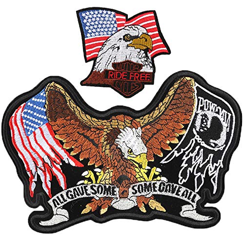 Large Patriotic Eagle American Flags Embroidered Patches 9 Inch "All Gave Some" Flag Eagle Iron On Back Biker Appliques #TOP1
