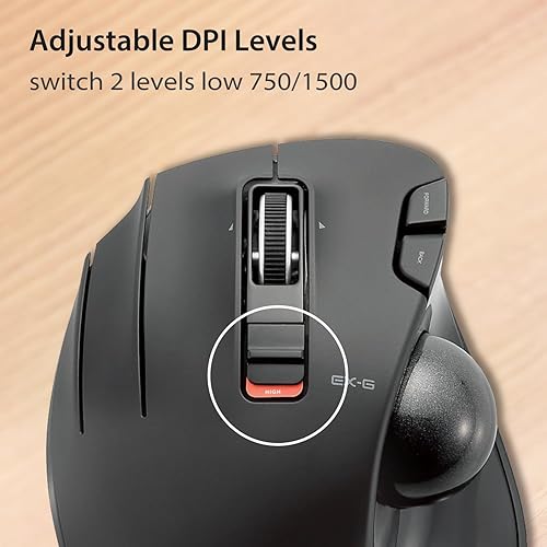 Miniatura 5 de ELECOM EX-G Ratón de Trackball para zurdos, inalámbrico USB de 2.4 GHz, ergonómico, control de pulgar, bola de rodillo de seguimiento, 6 botones