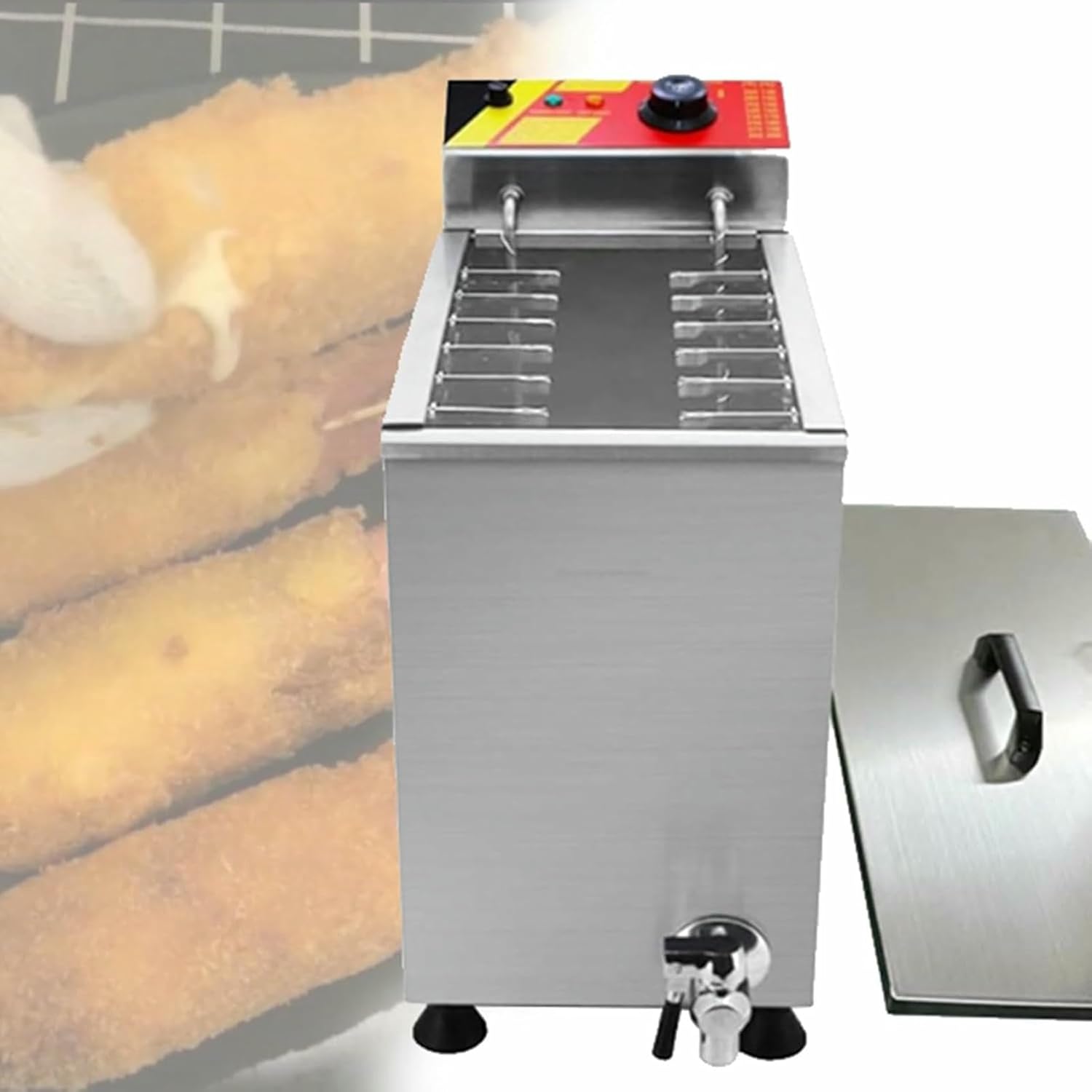 Cheese Hot Dog Stick Machine Stainless Steel,Temperature Adjustable, Automatic Corn Dog Deep Fryer for Home Kitchen~/