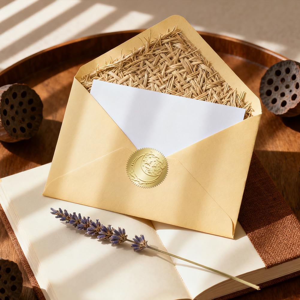 ANATTASOUL Book Embosser Personalized Moon and Flower Branch Pattern Book Stamp, Durable Library Stamp with Handle Set for Books, Library, Envelopes, Documents, Invitation（100Pcs Stickers