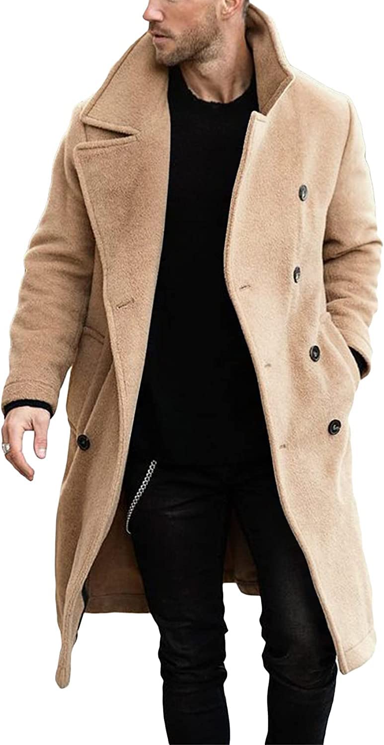 Men's Coat Regular Fit Trench Coat Long Lapel Double Breasted Wool Business Winter Jacket Peacoat