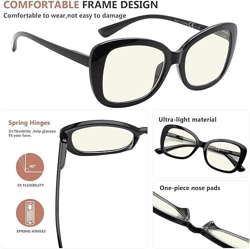 Miniatura 4 de Eyekepper Gafas de computadora para mujer, gafas de lectura de gran tamaño, bloqueo de luz azul, color negro