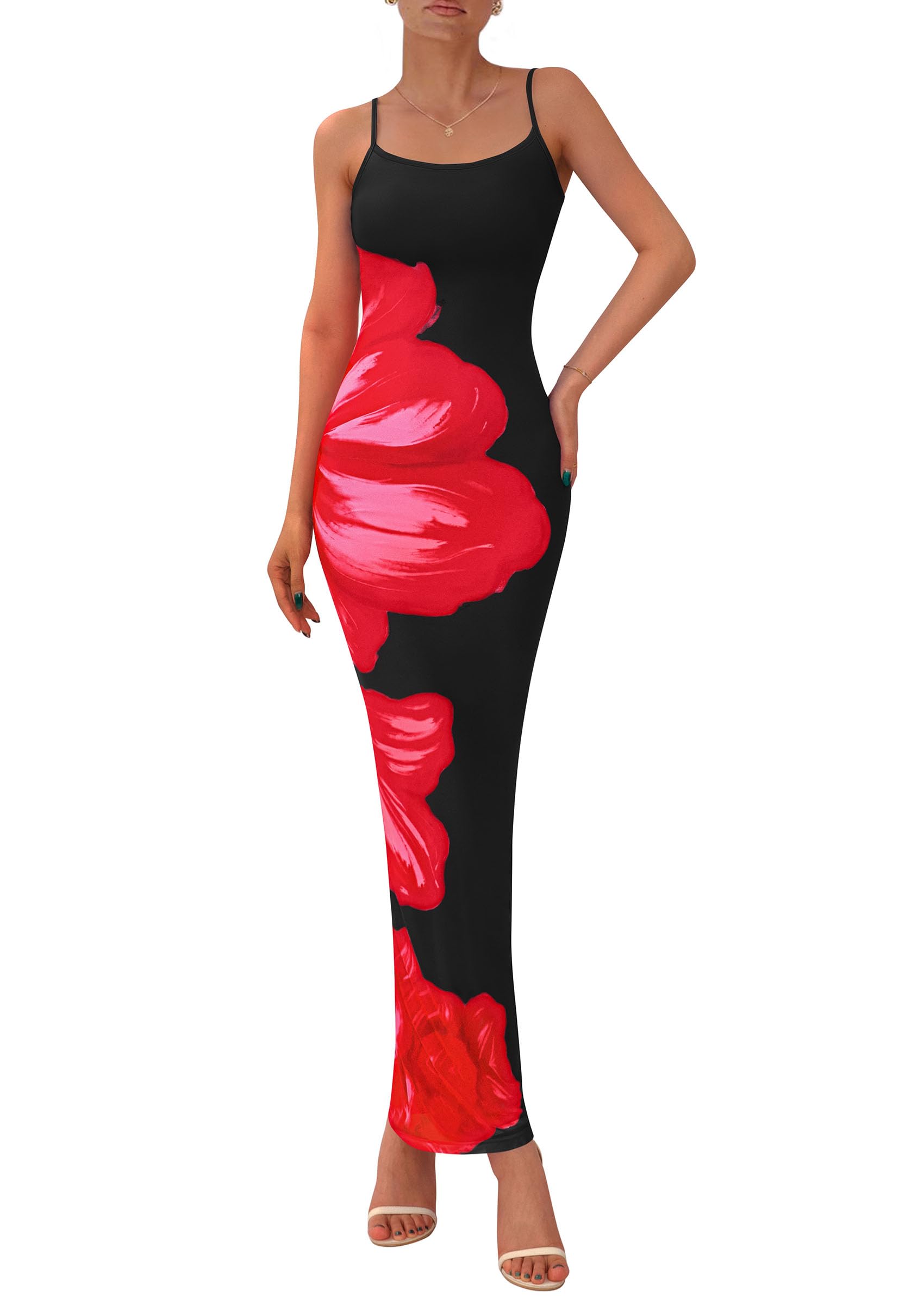 PRETTYGARDEN Womens Floral Maxi Dress Summer 2026 Sexy Spaghetti Strap Slip Bodycon Mesh Beach Vacation Dresses