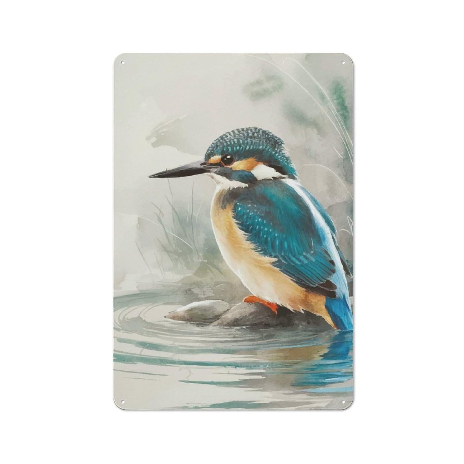 Watercolor Kingfisher Vintage-inspired Tin Sign 30x20cm for Garage Or Workshop, for Vintage Wall Decor Fans, for Metal Sign Collectors