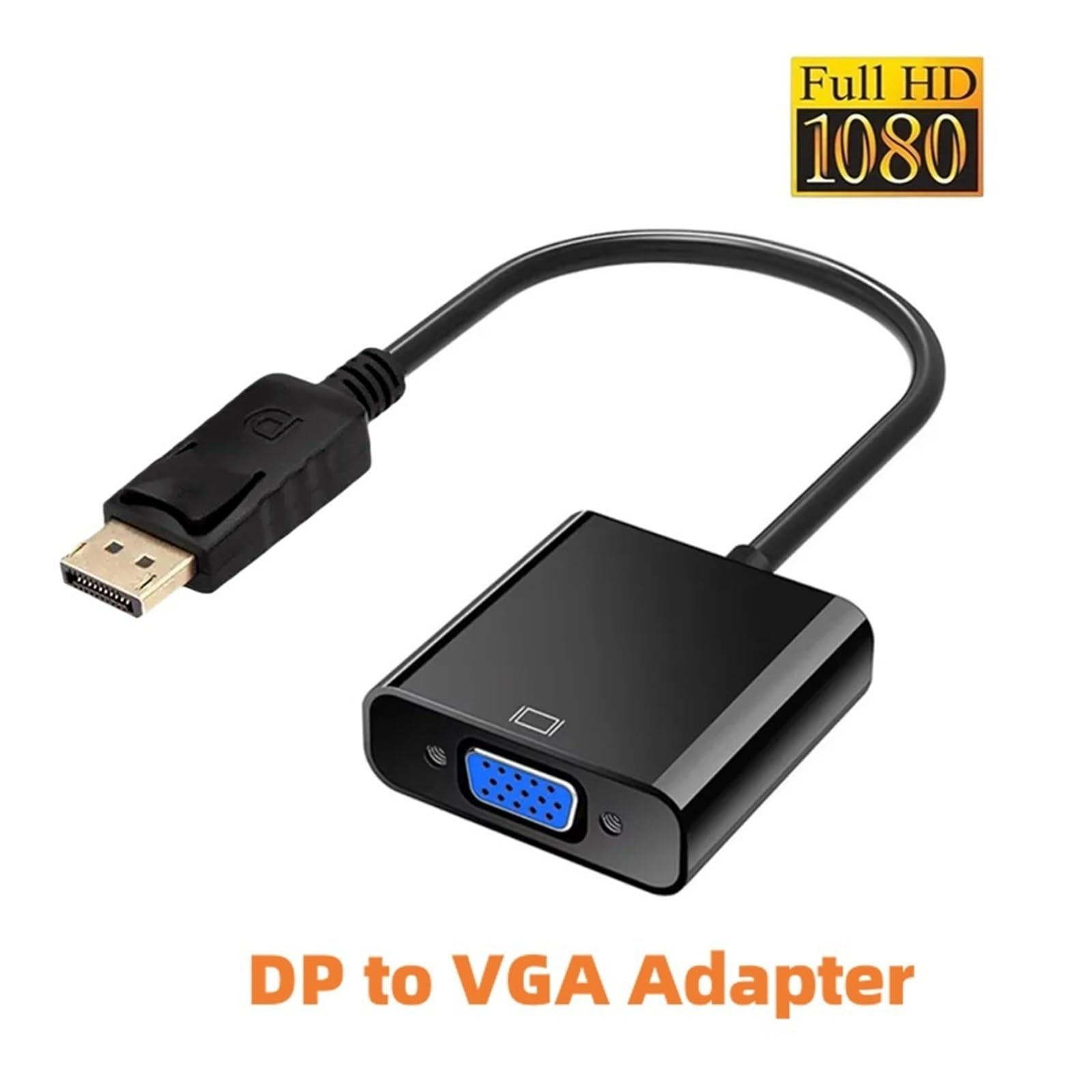Adaptador DP a VGA 1080P chapado en oro para proyector de monitor de PC portátil (DP a VGA Black)