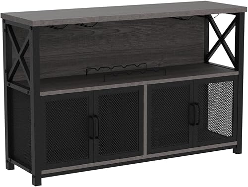 Miniatura 4 de LVB Gabinete de Bar de Vinos, Gabinete Industrial de Barra de Café para Licor y Vasos, Aparador Buffet Moderno con Estante de Almacenamiento, Bar