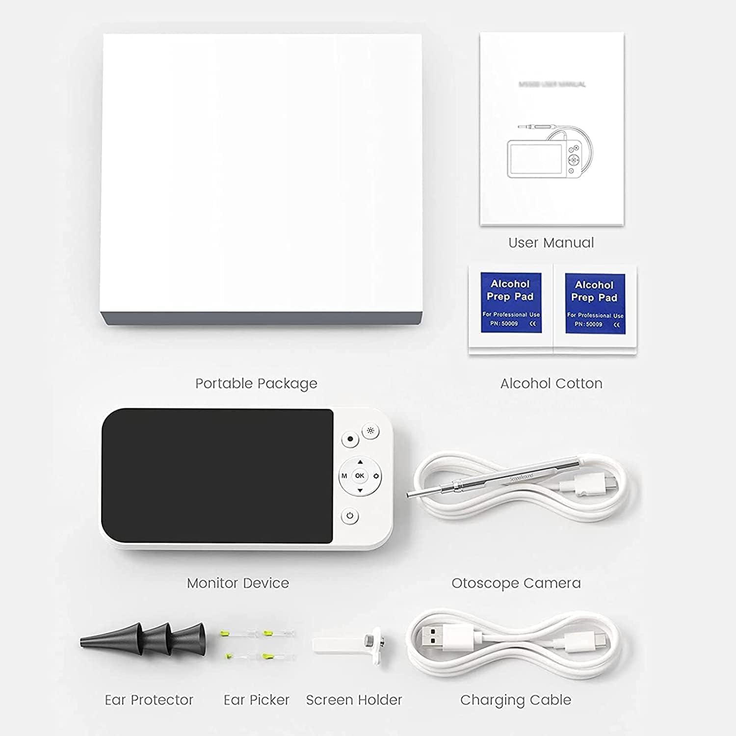 Cámara Otoscopio Digital USB Portátil, Otoscopio de 3,9 Mm con Pantalla de 5 Pulgadas, Pantalla HD 1080P, Limpiador de Oídos, Eliminación de Cera de Oído con Cámara para Niños Y Adultos