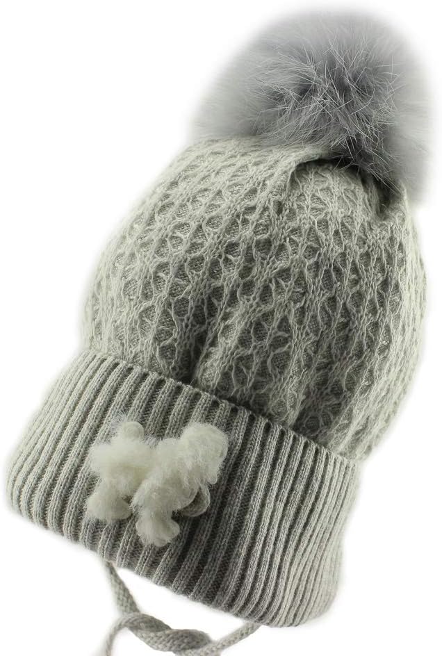 Baby Girls/Girls Warm Winter Natural Fur Pom Pom Ear Flap Beanie Hat (Dolli I)
