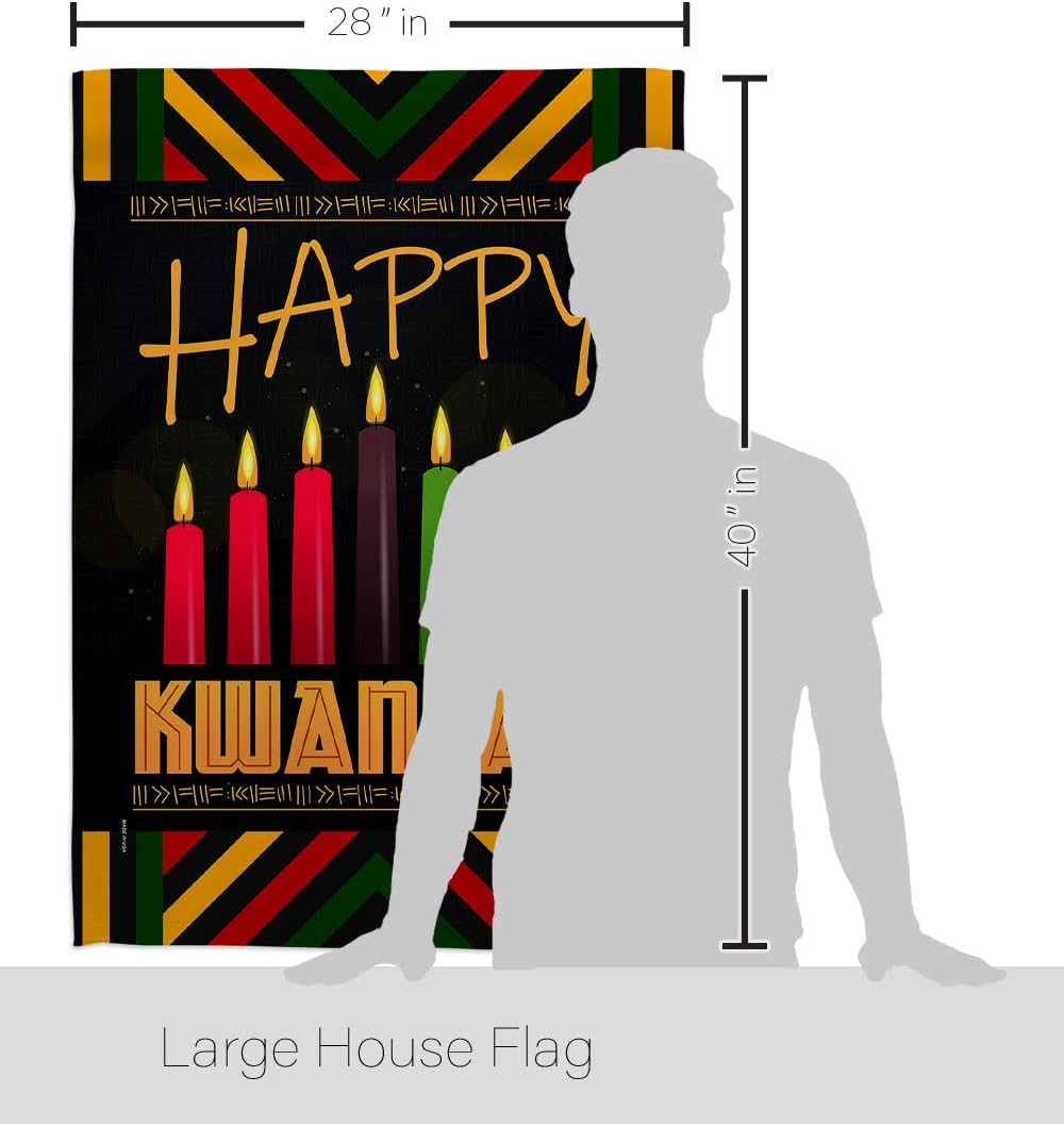 Breeze Decor Kwanzaa Greeting House Flag Dowel Set Winter Kinara Candles Celebrates African Americans Heritage Decoration Banner Small Garden Yard Gift Double-Sided, Made in USA