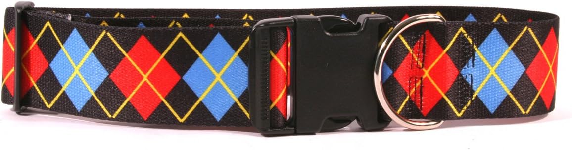 Yellow Dog Design Red Argyle Dog Collar Fits Neck 18 to 28", Large/2" Wide