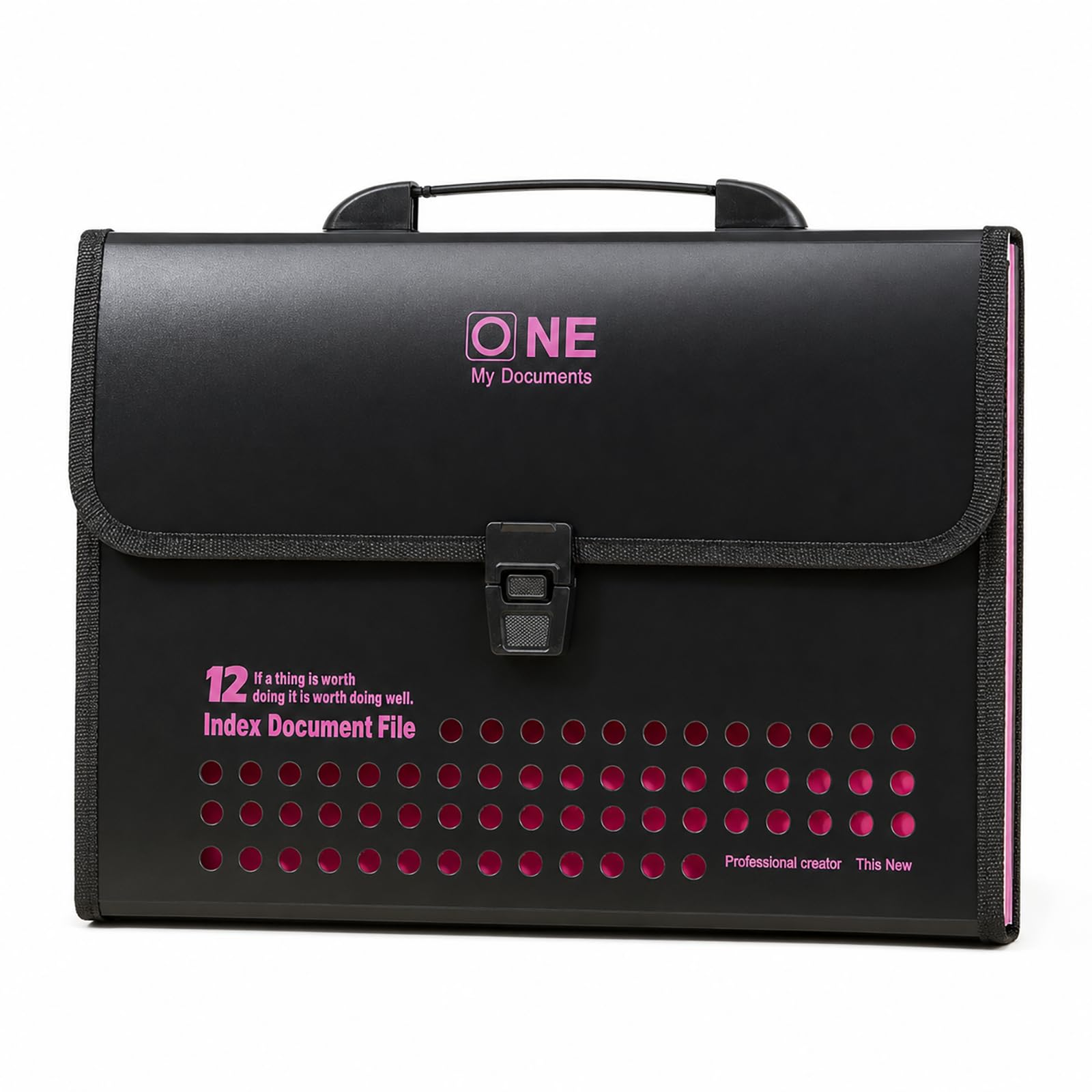 Kaizuca A4 Expanding File Folder, 13 Pockets Large Capacity, Document Folder Wallet with Buckle and Handle, Portable Folder Organiser for Office, School and Home(Pink)