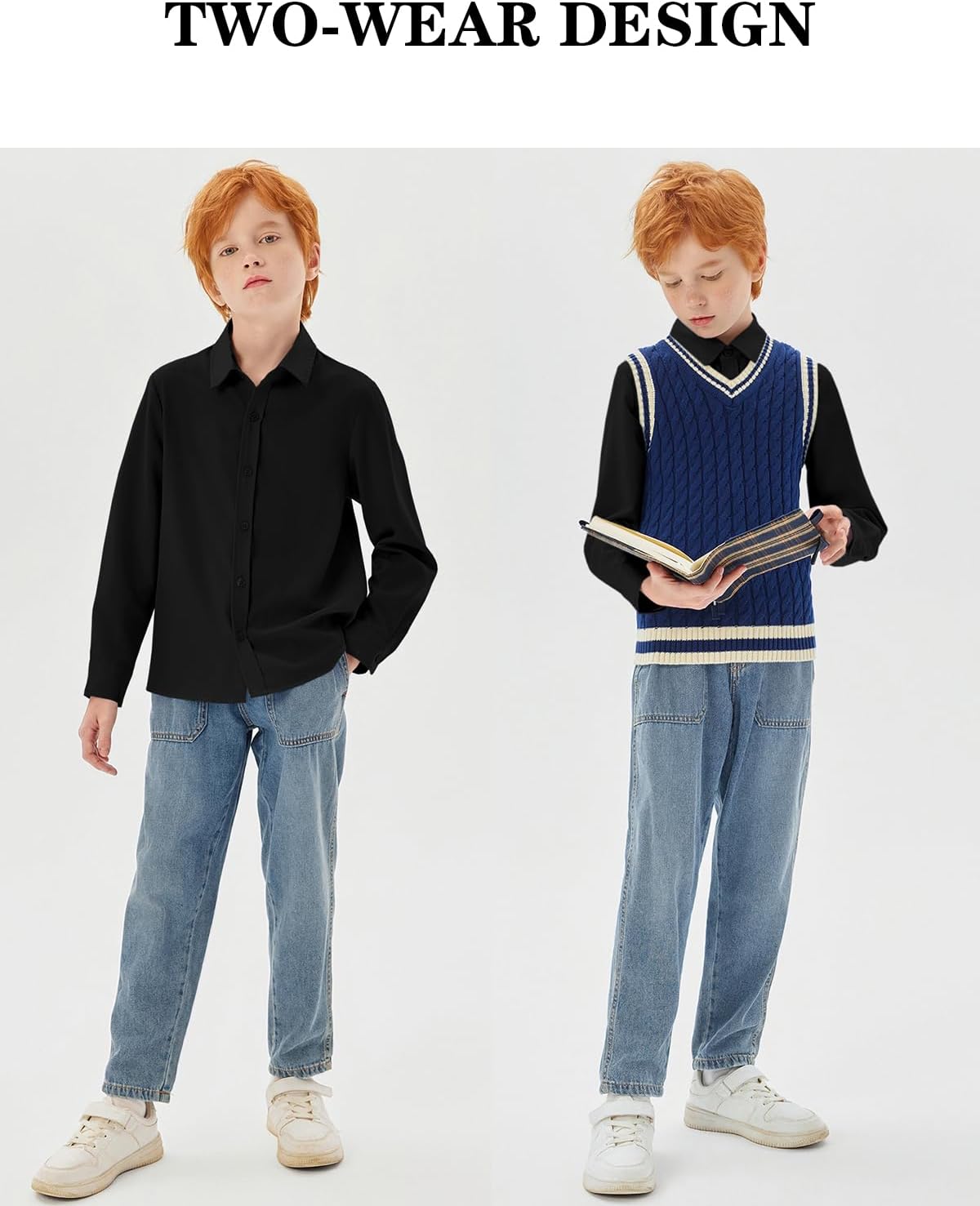 Boys Long Sleeve Dress Shirts Kids Classic Collared Button-Down Shirt School Uniform Shirts 5-14 Years - Image 2