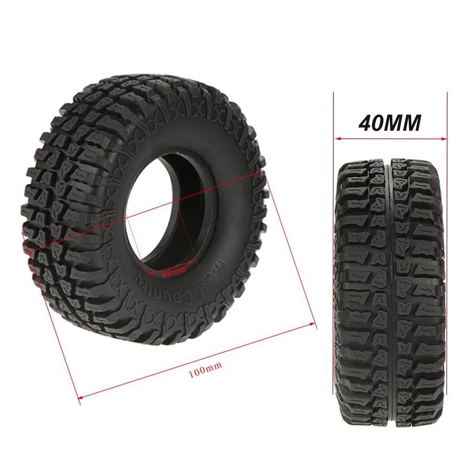 KINGCOO RC Auto Reifen, 4PCS RC Crawler Reifen Gummi 1.9 Zoll Felgen Radreifen für 1:10 RC Rock Crawler Auto Teile für Axial SCX10 D90 TF2 TRX4 Tamiya Redcat Gen8 (100MM)