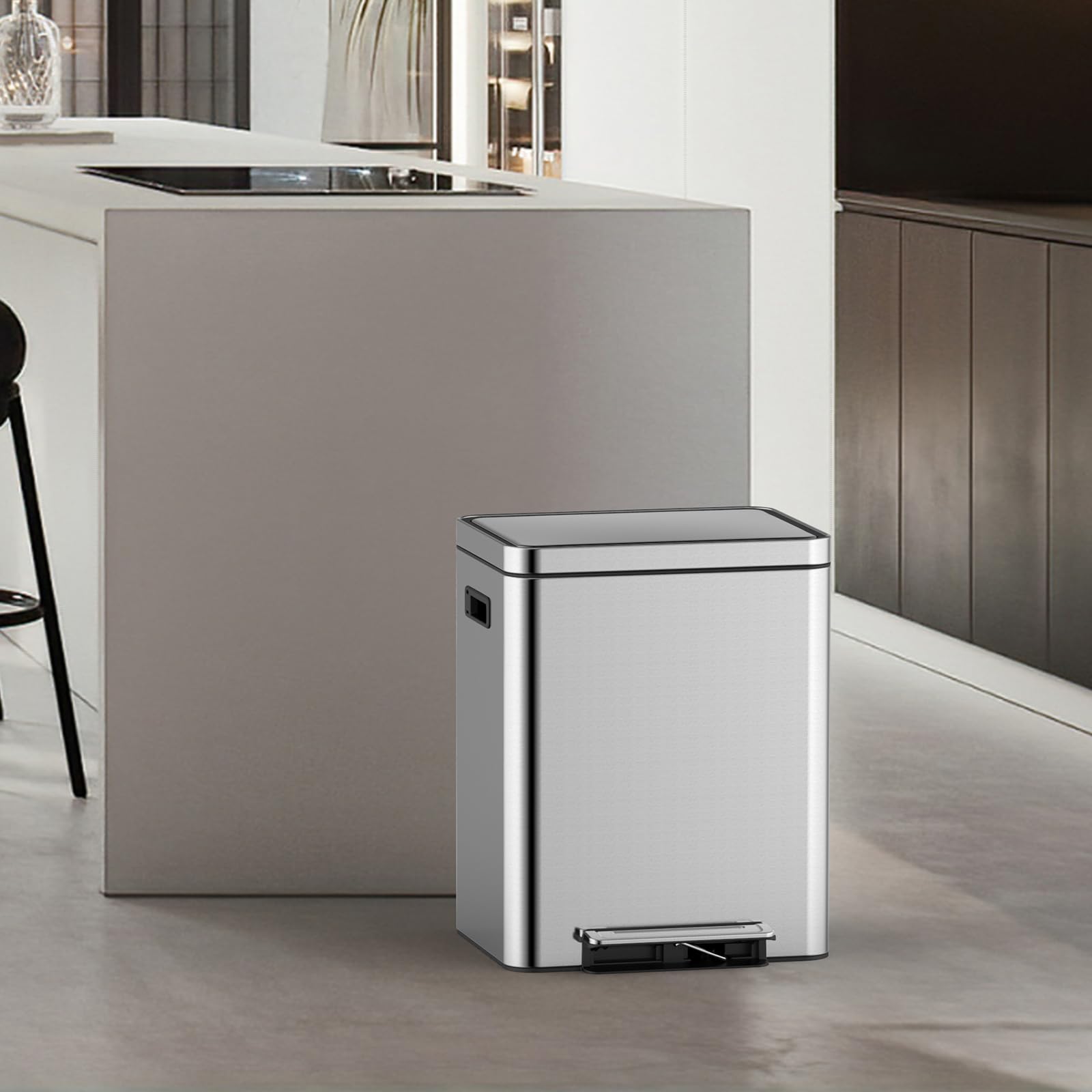 Takywep Küchen-Mülleimer, 30 l, Doppel-Mülleimer und Recycling-Mülleimer, Kombo, Tret-Recycling-Mülleimer mit Deckel und herausnehmbaren Einsätzen, doppelter Mülleimer für Küche, Edelstahl