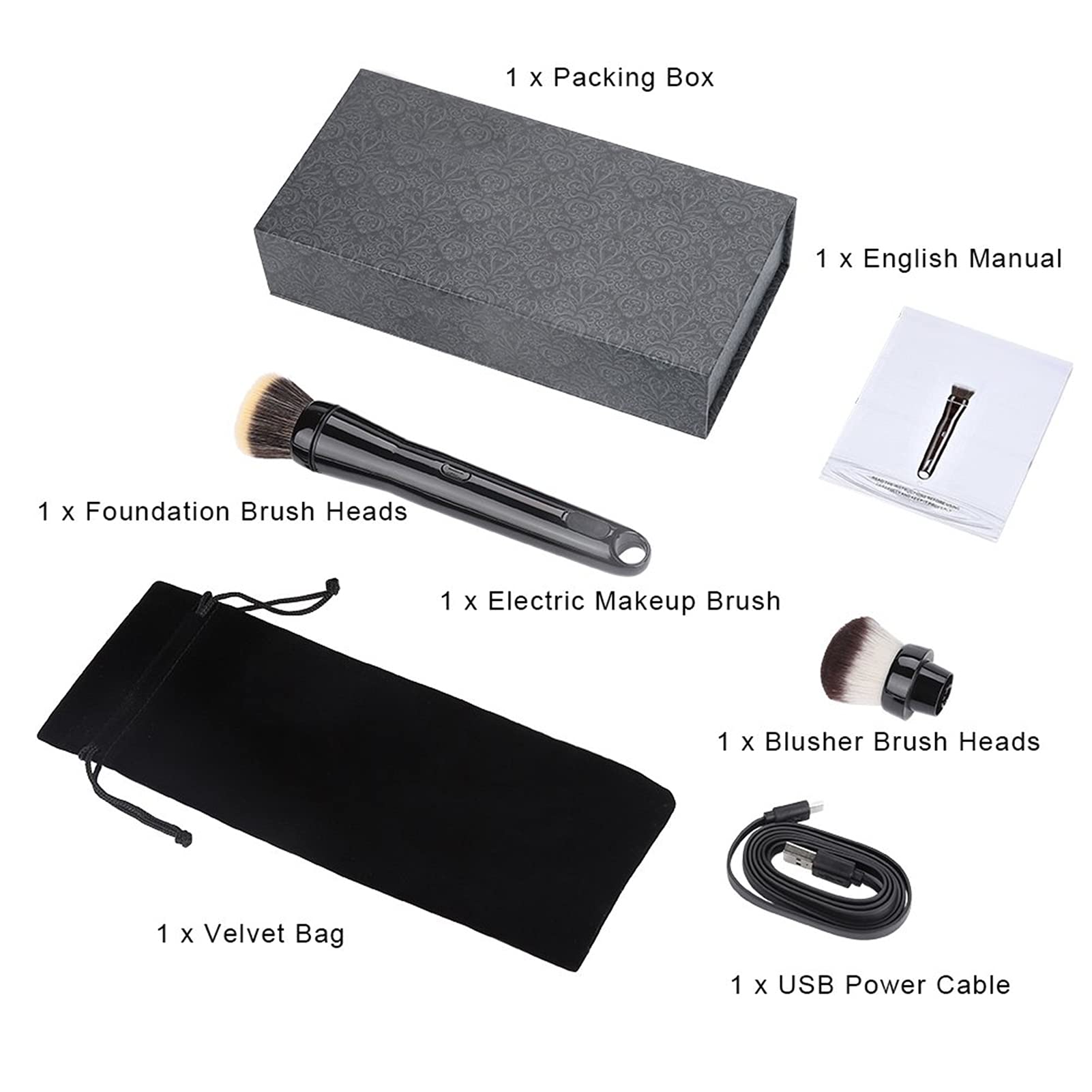 Elektrisches Make-up-Pinsel-Set mit Kabuki Foundation- und Concealer-Pinsel, Automatisch Rotierender Pinsel für Flüssige Foundation und Rouge, 2 Stück Aufsätze für Präzise Anwendung