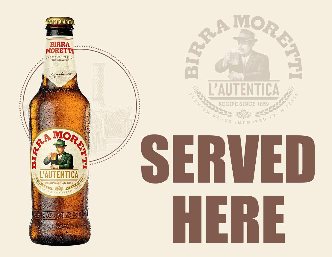 BigBazza Vintage Advertising Wall Tin Plaque 20x15cm - Pub Shed Bar Man Cave Home Bedroom Office Kitchen Gift Metal Sign - Birra Moretti Beer Italian Served Here