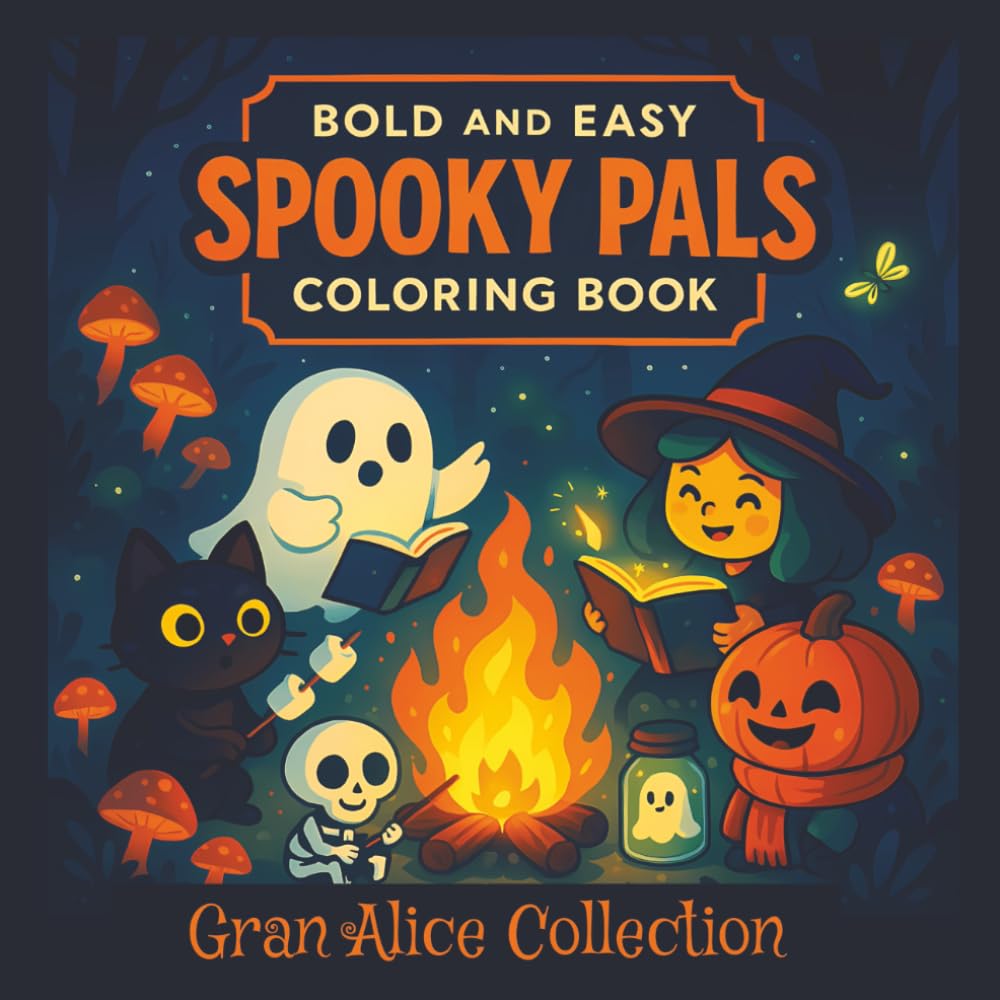 Bold and Easy Spooky Pals Coloring Book: A Spooky Cutie Coloring Book for Adults and Teens Featuring Adorable Creepy Creatures in Cozy Hygge Moments for Relaxation