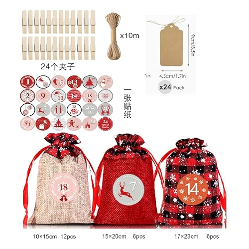 TUYOMA Sac de calendrier de Noël avec cordon de serrage - Sac non tissé - Décoration de Noël - Petit sac cadeau thumbnail