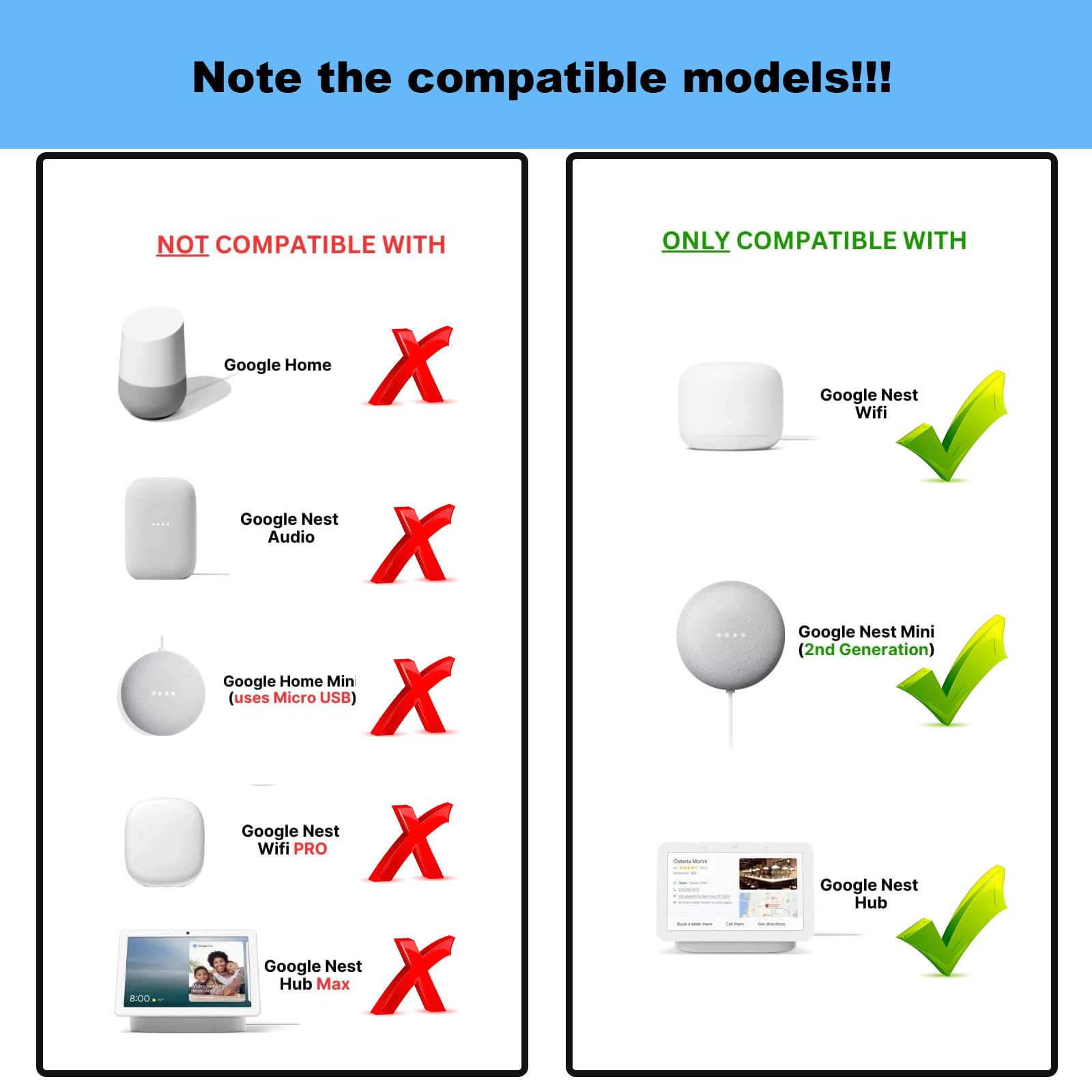 Compatible with Google Nest Mini, Nest Hub, Nest WiFi routers, and The Nest WiFi 14V Power Adapter Charger.