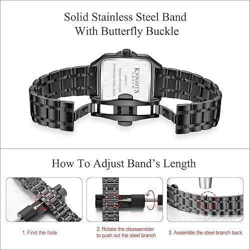 Miniatura 6 de Classic Square Watch for Men with Vintage Roman Numeral and Solid Stainless Steel Band