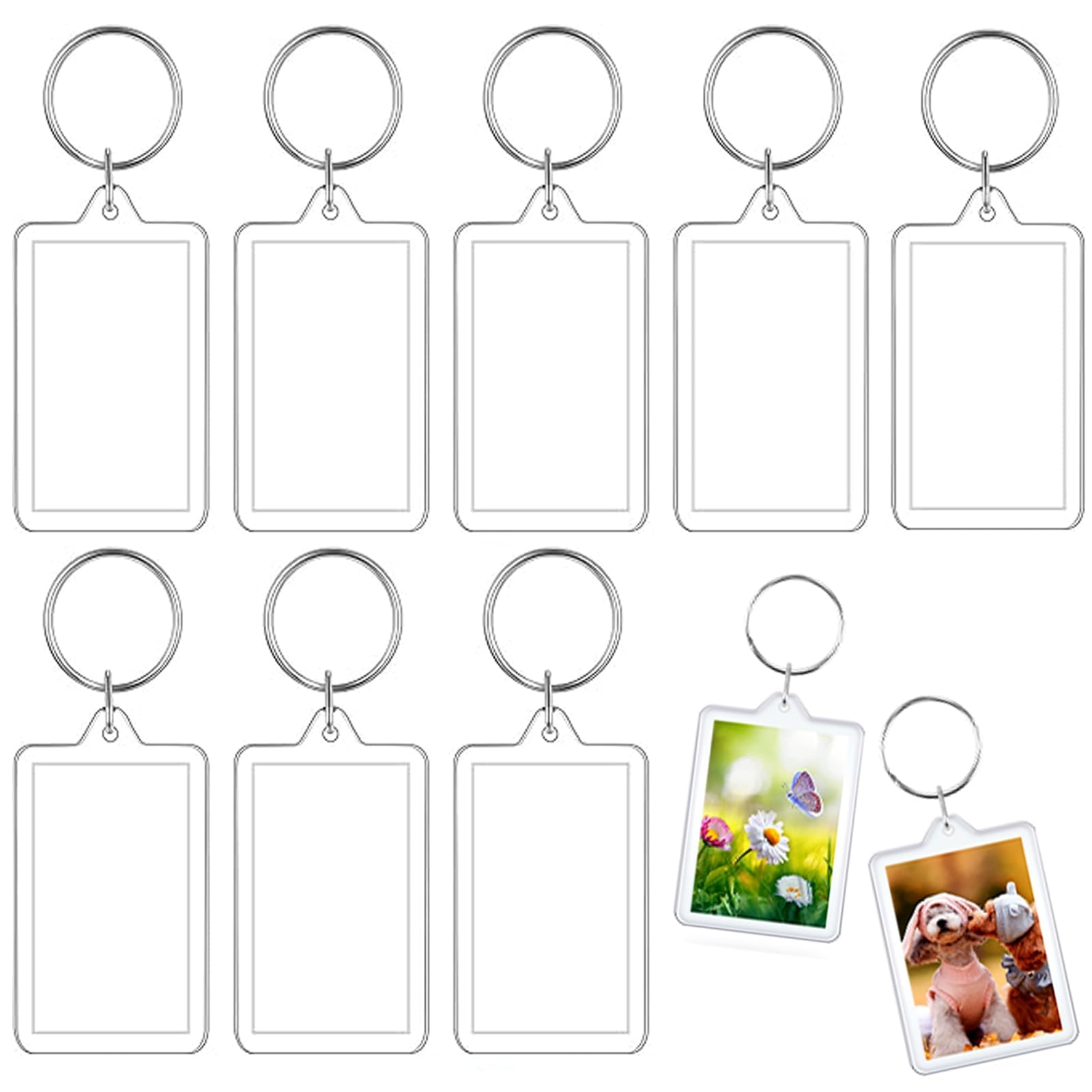 8pcs Photo Keyring,Blank Photo Keyrings Double Sided Blank Insert Keychain Acrylic Clear Photo Key Rings with Split Ring,Personalised Photo Key Fob,Small Picture Frames for Family,Friends,Gifts
