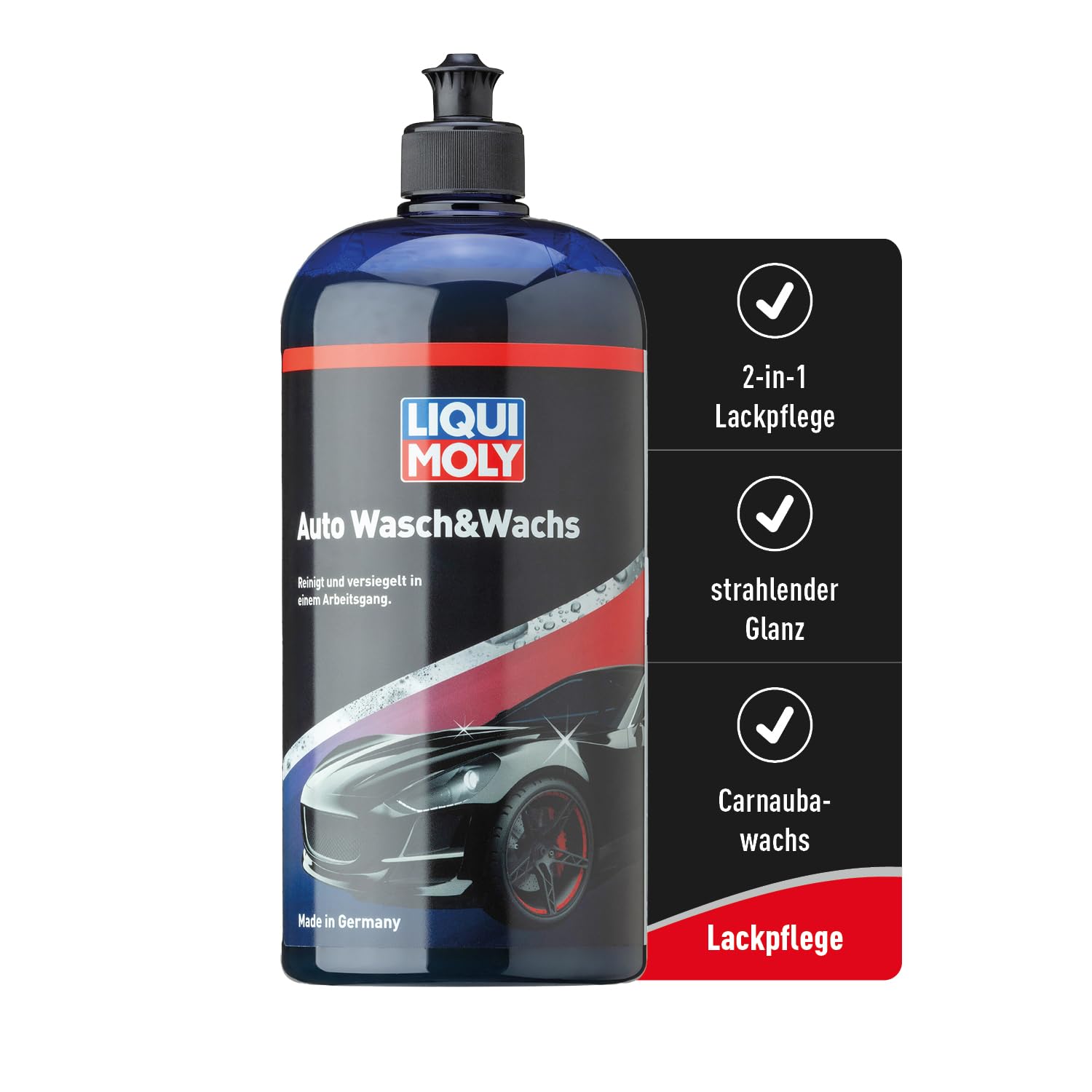 LIQUI MOLY Auto Wasch&Wachs Auto Shampoo Konzentrat, Art.-Nr. 1542 I 1L Autoshampoo mit Wachs zur schonenden Reinigung & Versiegelung I 2-in-1 Wash and Wax mit Carnaubawachs I Glanz & optimaler Schutz