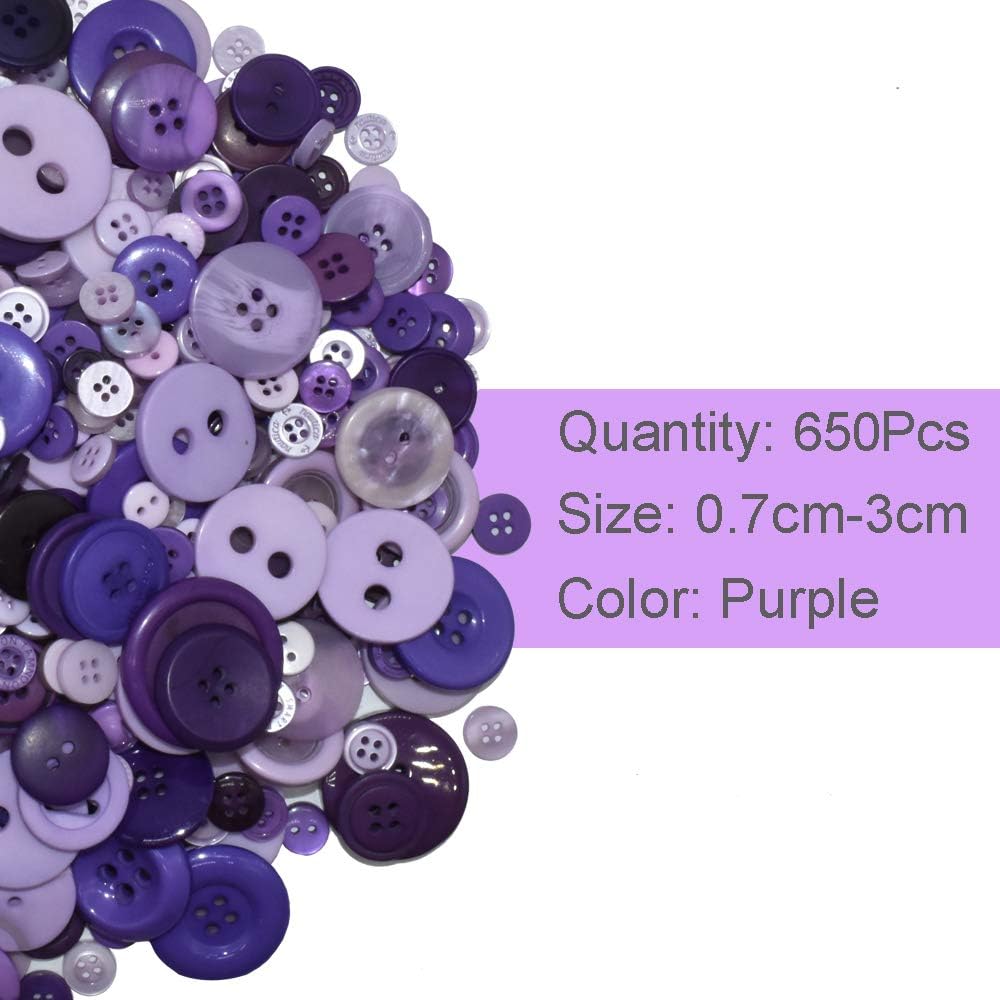 650 PCS Assorted Size Resin Round Buttons DIY Craft Sewing Decorations for Kid's Painting (Purple)