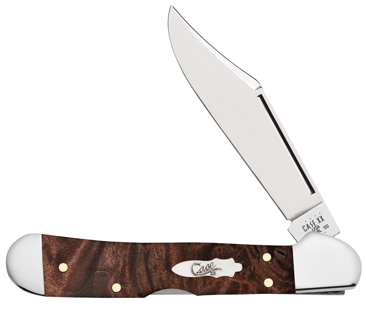 Case XX WR POCKET KNIFE MINI COPPERLOCK - BROWN MAPLE BURL WOOD, ITEM 64067, LENGTH CLOSED 3 5/8 INCH (71749L SS)