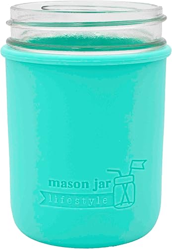 Miniatura 4 de Mason Jar Lifestyle - Pinta de boca ancha de silicona de 16 onzas para proteger la pelota, Kerr y tarros de conservas (aguamarina, paquete de 2)