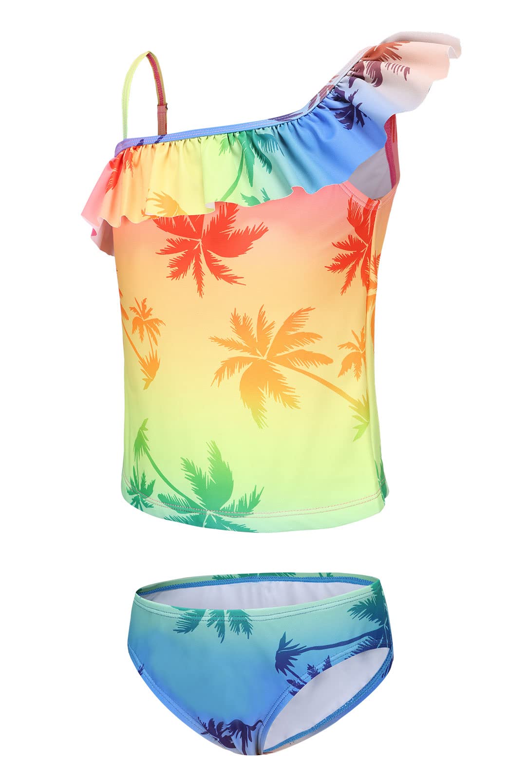 Girls Two Piece Swimsuits Hawaiian Ruffle Tankini Swimwear Bathing Suit Set