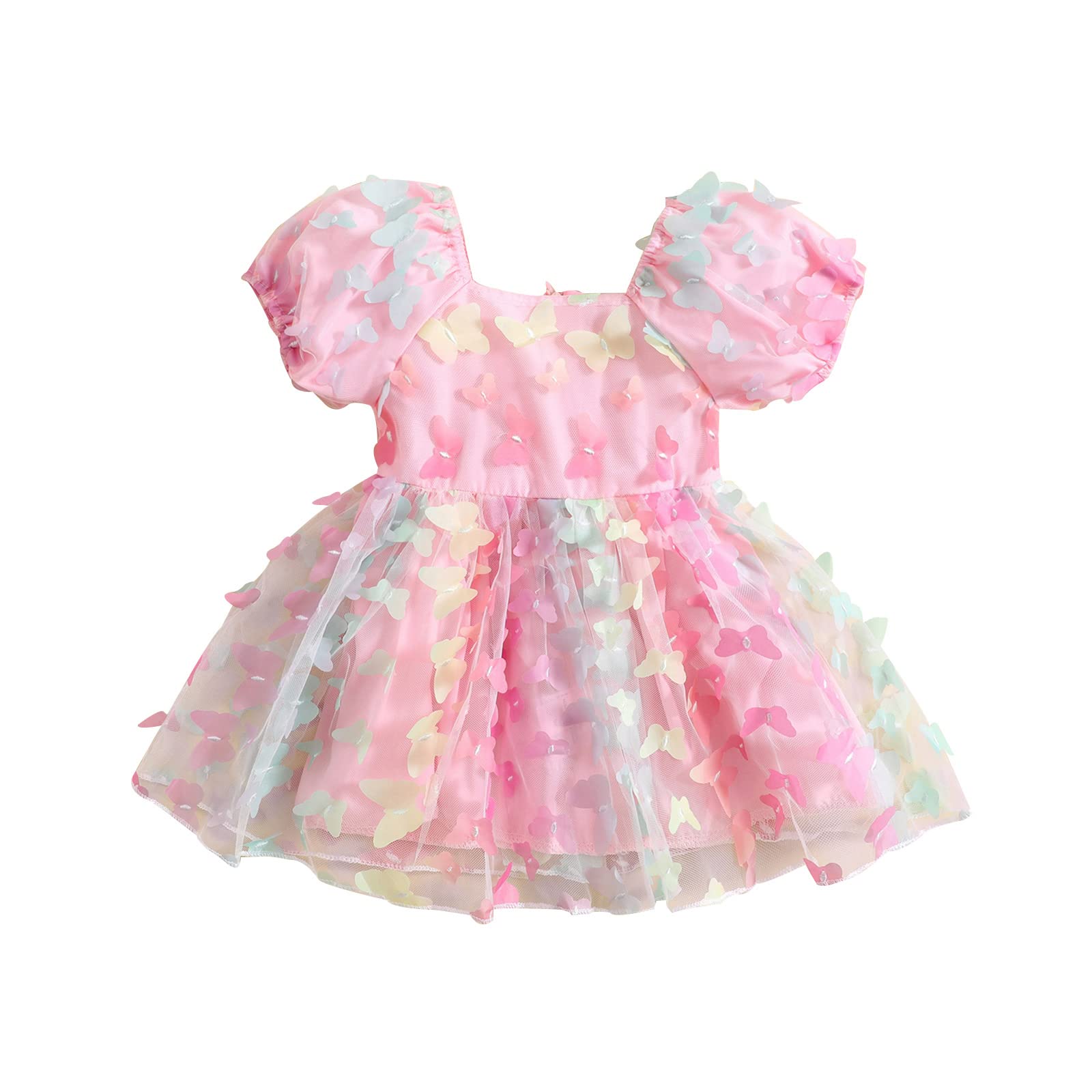 Loalirando Vestido de Princesa Niña Vestido de Tul Elegante Vestido con Mangas Abullonadas Vestido de Mariposa 3D de Verano Tutú de Niña Ceremonia de Boda