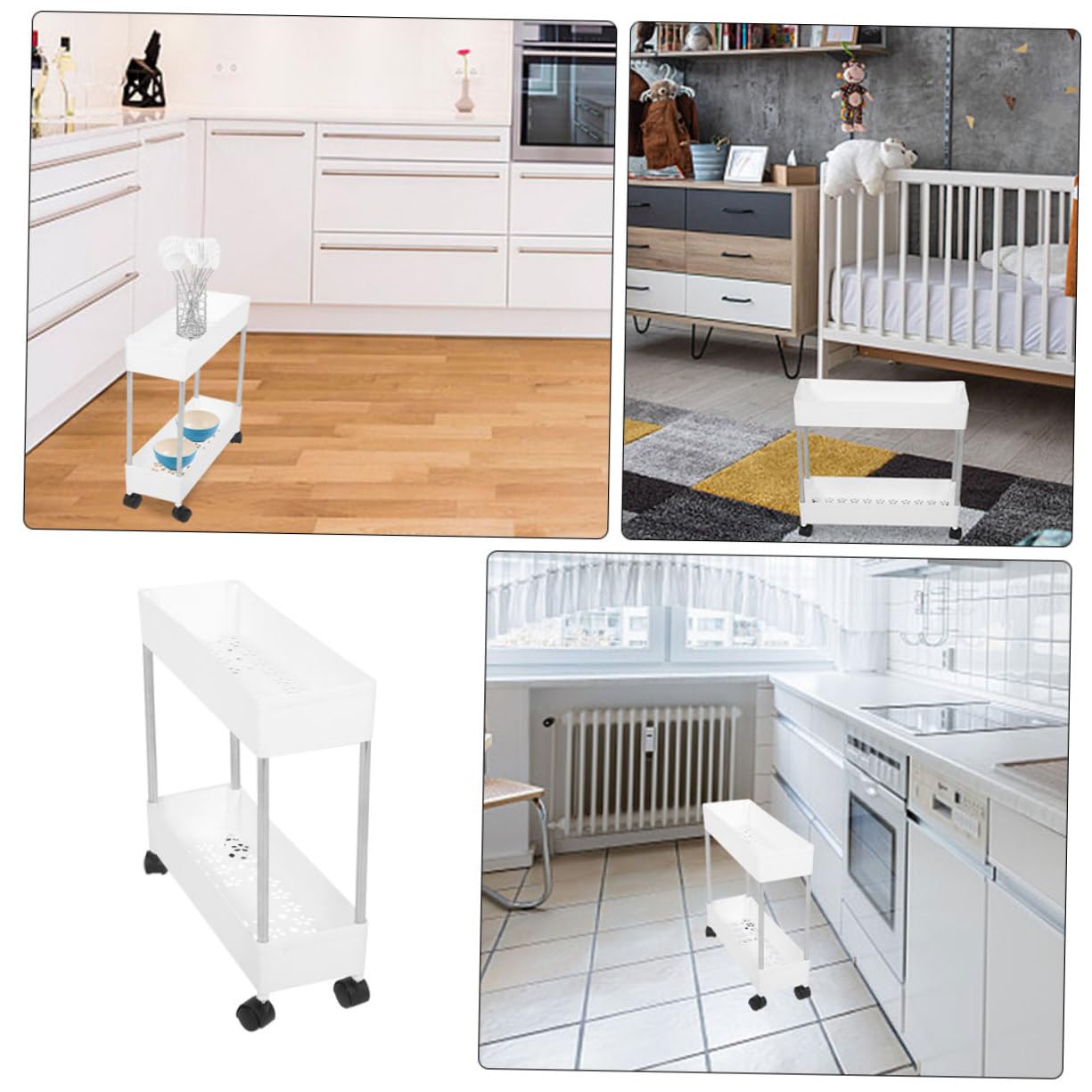 Chariot de Rangement à Roulettes, Étagère Multi-niveaux en Plastique et Fer