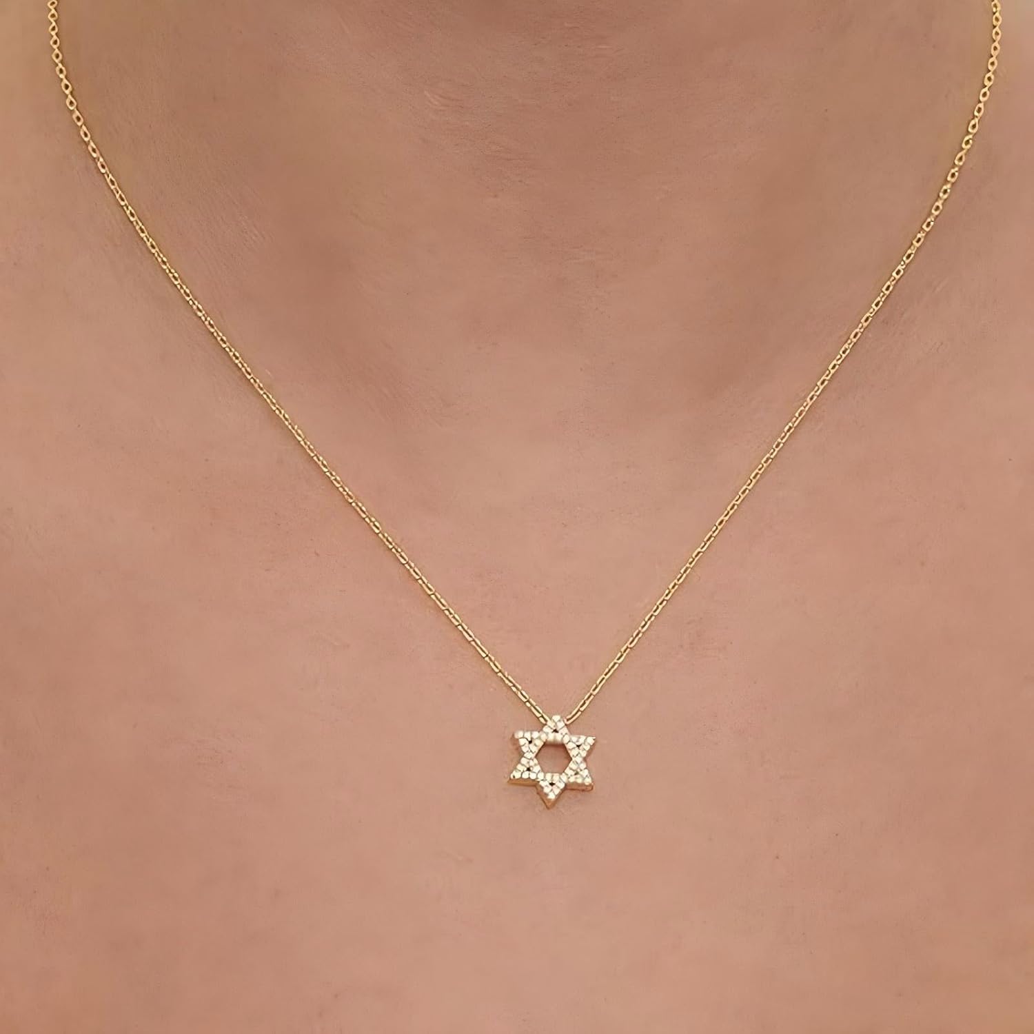 Star of David Necklace for Women Non Tarnish Gold Plated Charm Necklace Gift Dainty Silver Choker Stainless Steel Chain - Image 2